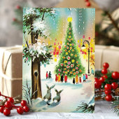 ヴィンテージスノーバンニークリスマスツリーシーン シーズンカード