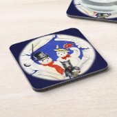 ヴィンテージスノーファミリーとドッグセットのコルクコースター コースター (左側)