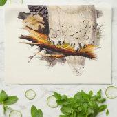 ヴィンテージスノーフクロウスケッチ キッチンタオル (折り畳み)