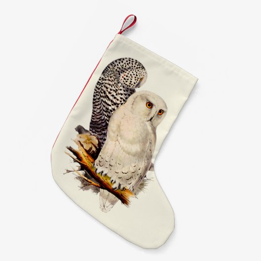 ヴィンテージスノーフクロウスケッチ スモールクリスマスストッキング (正面 (吊り時))