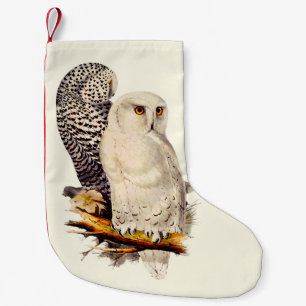 ヴィンテージスノーフクロウスケッチ スモールクリスマスストッキング