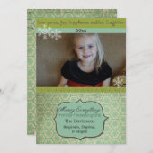 ヴィンテージスノーフレークオンティール(緑がかった色)フォトホリデーカード シーズンカード (正面/裏面)