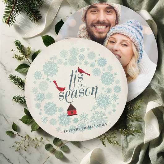 ヴィンテージスノーフレークフォトホリデーカード シーズンカード