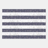 ヴィンテージスノーフレークブルーホワイトストライプのクリスマス ラッピングペーパーシート (正面)