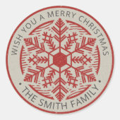 ヴィンテージスノーフレークメリークリスマスパーソナライズされた ラウンドシール (正面)