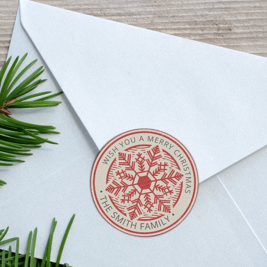 ヴィンテージスノーフレークメリークリスマスパーソナライズされた ラウンドシール