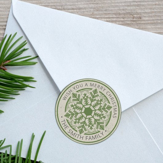 ヴィンテージスノーフレークメリークリスマスパーソナライズされた ラウンドシール