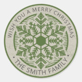 ヴィンテージスノーフレークメリークリスマスパーソナライズされた ラウンドシール (正面)