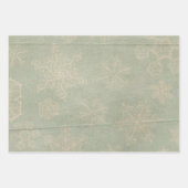 ヴィンテージスノーフレーク冬の素朴なパターンのティール(緑がかった色)クリーム ラッピングペーパーシート (正面2)