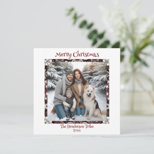ヴィンテージスノーフレーク家族の写真クリスマス シーズンカード (スタンド正面)