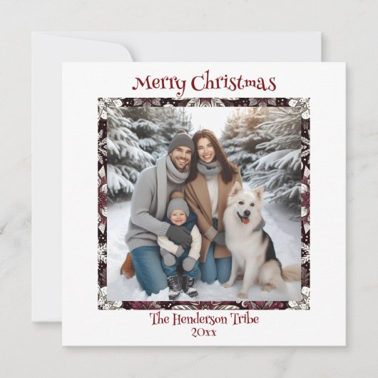 ヴィンテージスノーフレーク家族の写真クリスマス シーズンカード (正面)