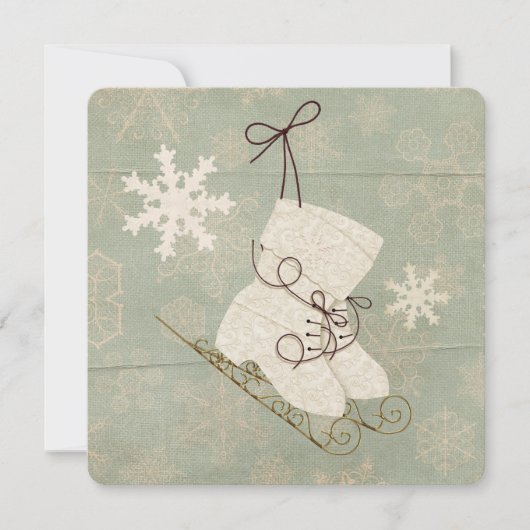 ヴィンテージスノーフレーク氷滑りヴィンテージウィンターグリーン 招待状 (正面)