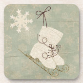 ヴィンテージスノーフレーク・アイススケートにかわいい素朴な冬 コースター (正面)