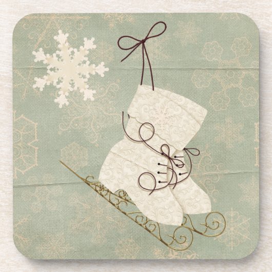 ヴィンテージスノーフレーク・アイススケートにかわいい素朴な冬 コースター (正面)
