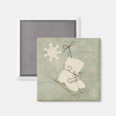 ヴィンテージスノーフレーク・アイススケートにかわいい素朴な冬 マグネット (正面/裏面)