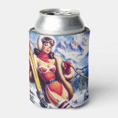 ヴィンテージスノーボードピンアップ 缶クーラー (缶正面)
