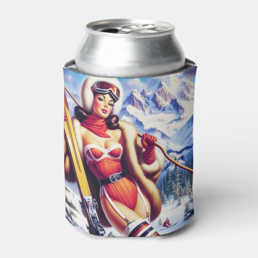 ヴィンテージスノーボードピンアップ 缶クーラー (缶正面)