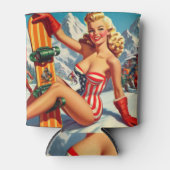 ヴィンテージスノーボードピンアップ 缶クーラー (正面)