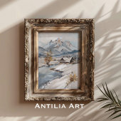 ヴィンテージスノーマウンテンキャビン風景 ポスター