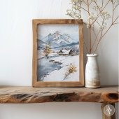 ヴィンテージスノーマウンテンキャビン風景 ポスター