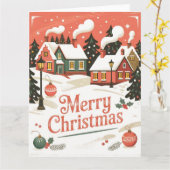 ヴィンテージスノーヴィレッジクリスマス カード (黄色い花)