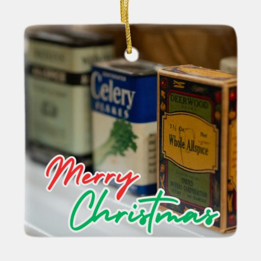 ヴィンテージスパイスラックメリークリスマス セラミックオーナメント (正面)