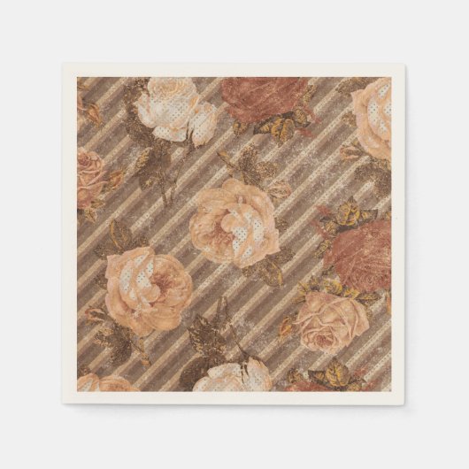 ヴィンテージスパイス銅バラ |ピーチと焦げたオレンジ スタンダードカクテルナプキン (正面)