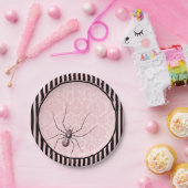 ヴィンテージスパイダーオンピンクダマスク |ハロウィーン ペーパープレート (パーティー)