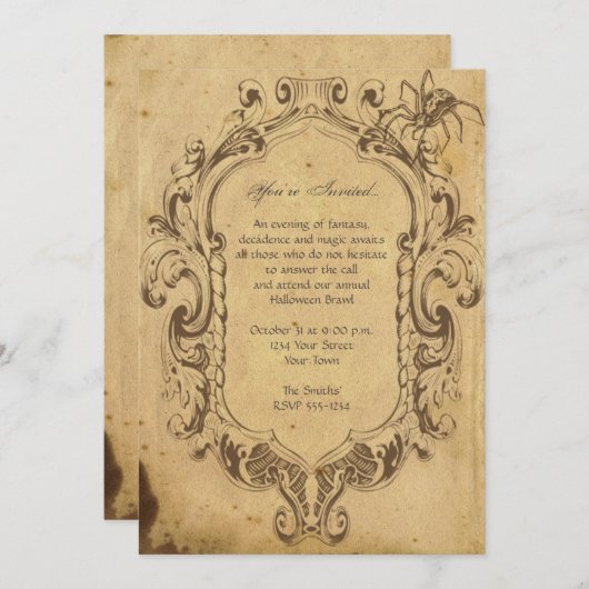 ヴィンテージスパイダーフレームハローウィンパーティ 招待状 (正面/裏面)