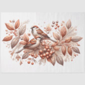 ヴィンテージスパローペア植物銅デコップル 薄葉紙 (正面)