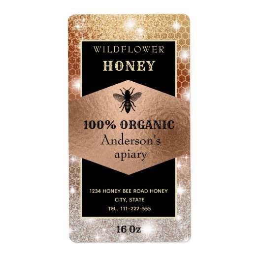 ヴィンテージスパークルバラ金ゴールドビーのロゴハニージャー ラベル (正面)