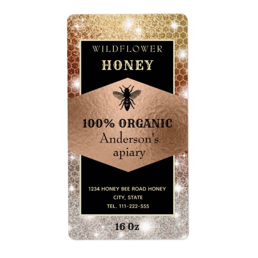 ヴィンテージスパークルバラ金ゴールドビーのロゴハニージャー ラベル (正面)