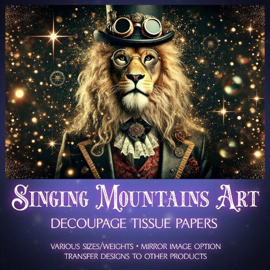 ヴィンテージスビクトリアンテームパンクファンタジーライオンのデコッページ 薄葉紙