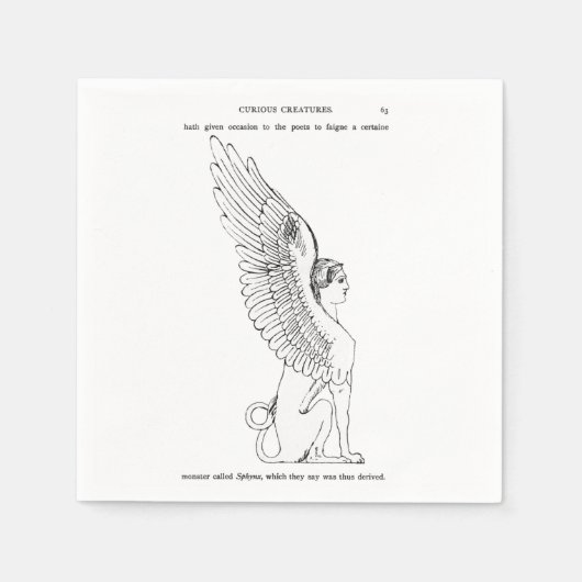 ヴィンテージスフィンクスイラストレーション スタンダードカクテルナプキン (正面)