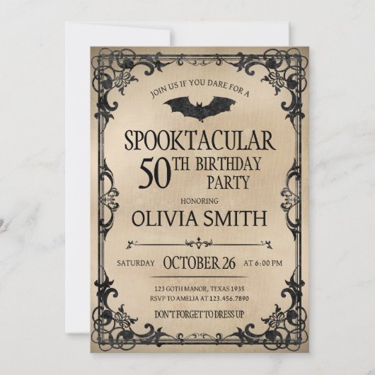 ヴィンテージスプクトカキュラーハロウィーン誕生日パーティー 招待状 (正面)