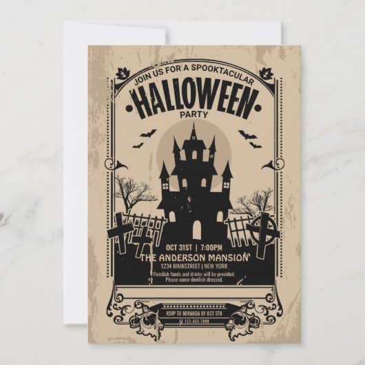 ヴィンテージスプックタク幽霊のよく出るラハウスハローウィンパーティ 招待状 (正面)