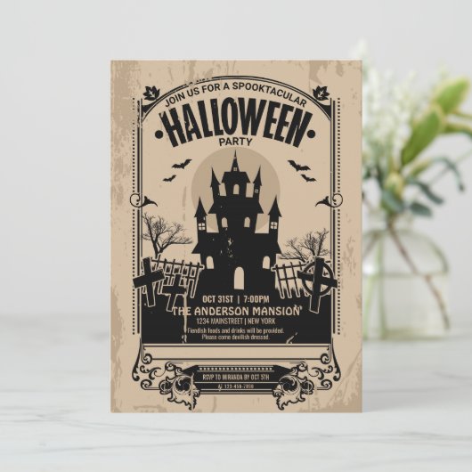 ヴィンテージスプックタク幽霊のよく出るラハウスハローウィンパーティ 招待状 (スタンド正面)
