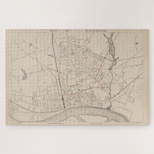 ヴィンテージスプリングフィールドMAの地図(1891) ジグソーパズル (横)