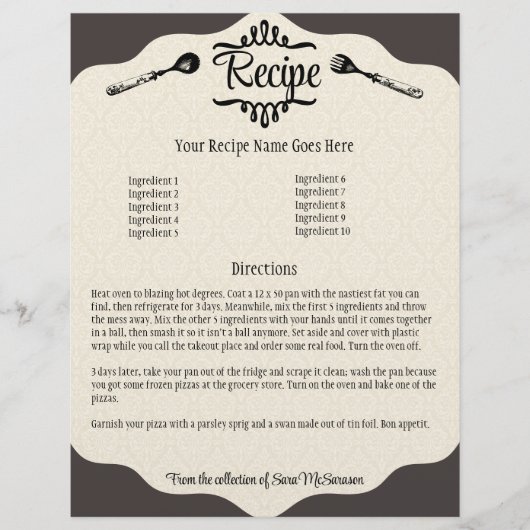ヴィンテージスプーン料理食品レシピメニュー紙 (正面)
