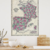ヴィンテージスペインとフランスの地図(1865年) ポスター (キッチン)