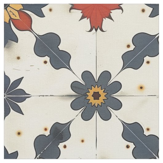 ヴィンテージスペインのタイルパターン ファブリック (クローズアップ)