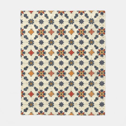 ヴィンテージスペインのタイルパターン フリースブランケット (正面)