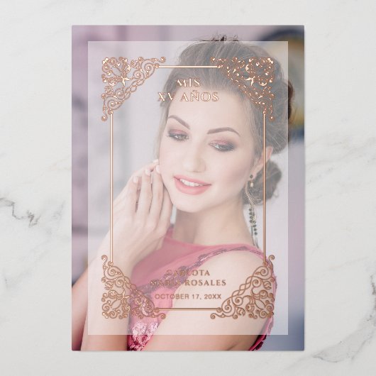 ヴィンテージスペインのフローリッシュベリウムエフェクトMIS XVアニョス 箔招待状 (正面)