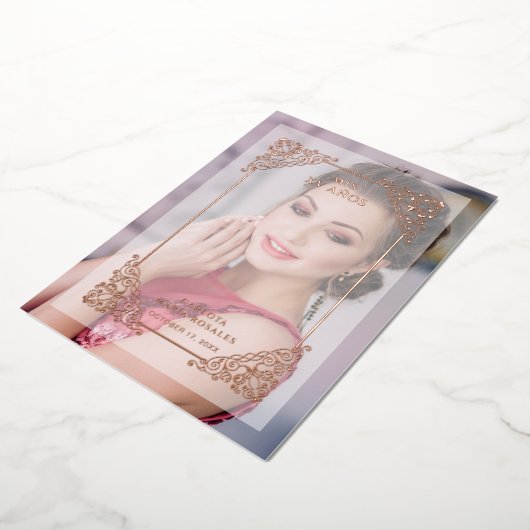 ヴィンテージスペインのフローリッシュベリウムエフェクトMIS XVアニョス 箔招待状 (回転した状態)