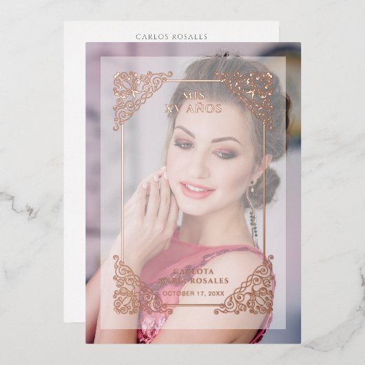 ヴィンテージスペインのフローリッシュベリウムエフェクトMIS XVアニョス 箔招待状 (正面/裏面)