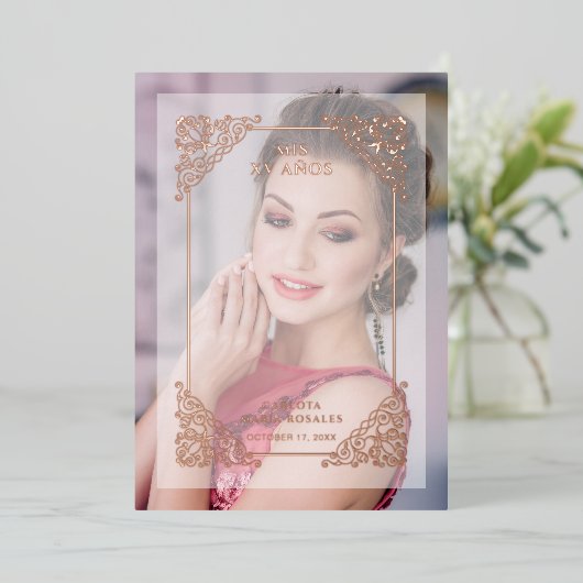 ヴィンテージスペインのフローリッシュベリウムエフェクトMIS XVアニョス 箔招待状 (立ち正面)