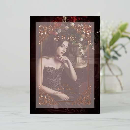 ヴィンテージスペインのフローリッシュベリウムエフェクトMIS XVアニョス 箔招待状 (立ち正面)