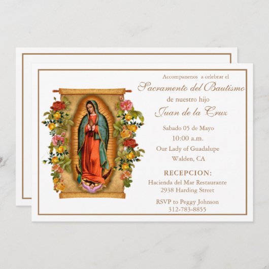 ヴィンテージスペインのベビーカトリックフローラ聖なる書物、 経典 招待状 (正面/裏面)