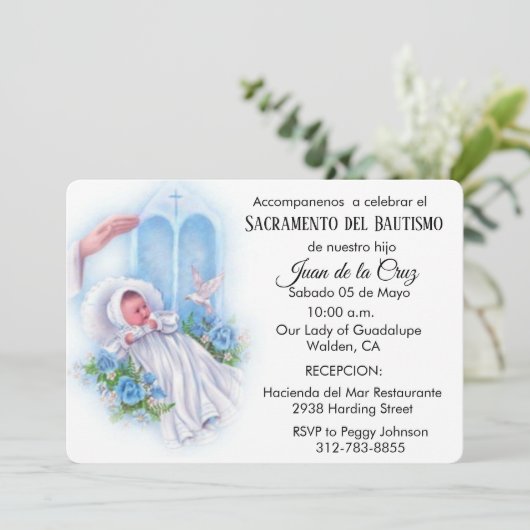 ヴィンテージスペインのベビーカトリックフローラ聖なる書物、 経典 招待状 (スタンド正面)