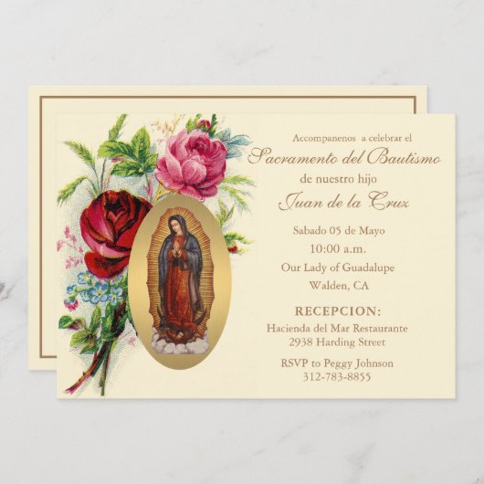 ヴィンテージスペインのベビーカトリックフローラ聖なる書物、 経典Inv 招待状 (正面/裏面)
